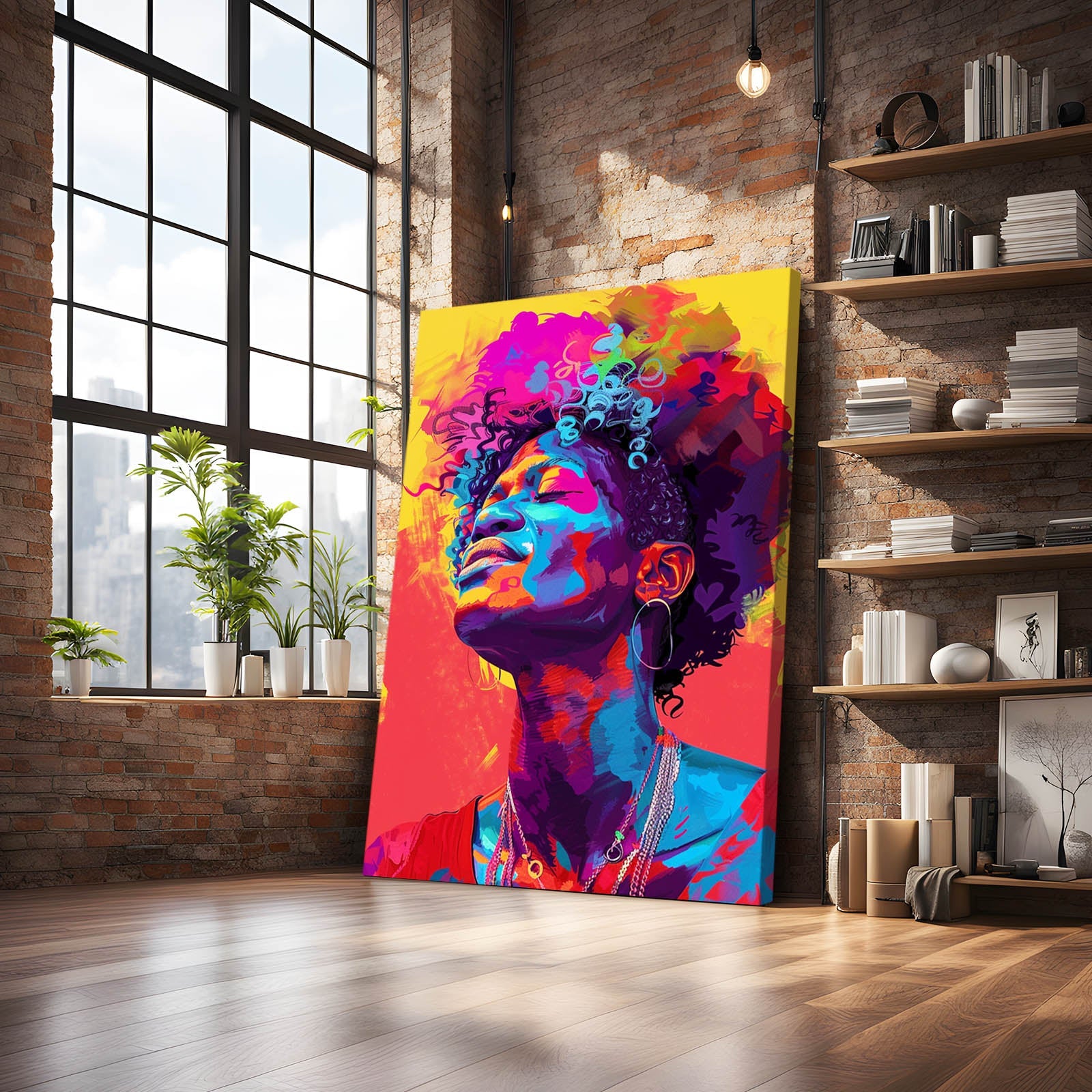 Colorful African Art — pop art canvas print in red tones, view 5
