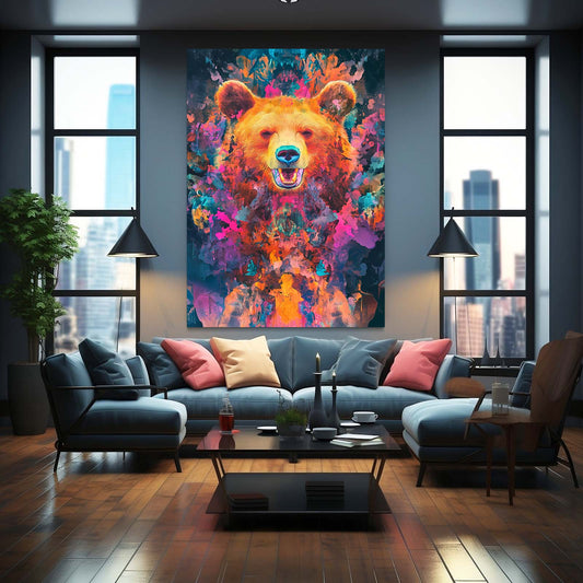 Colorful Bear Wall Art — canvas print in blue tones, view 3