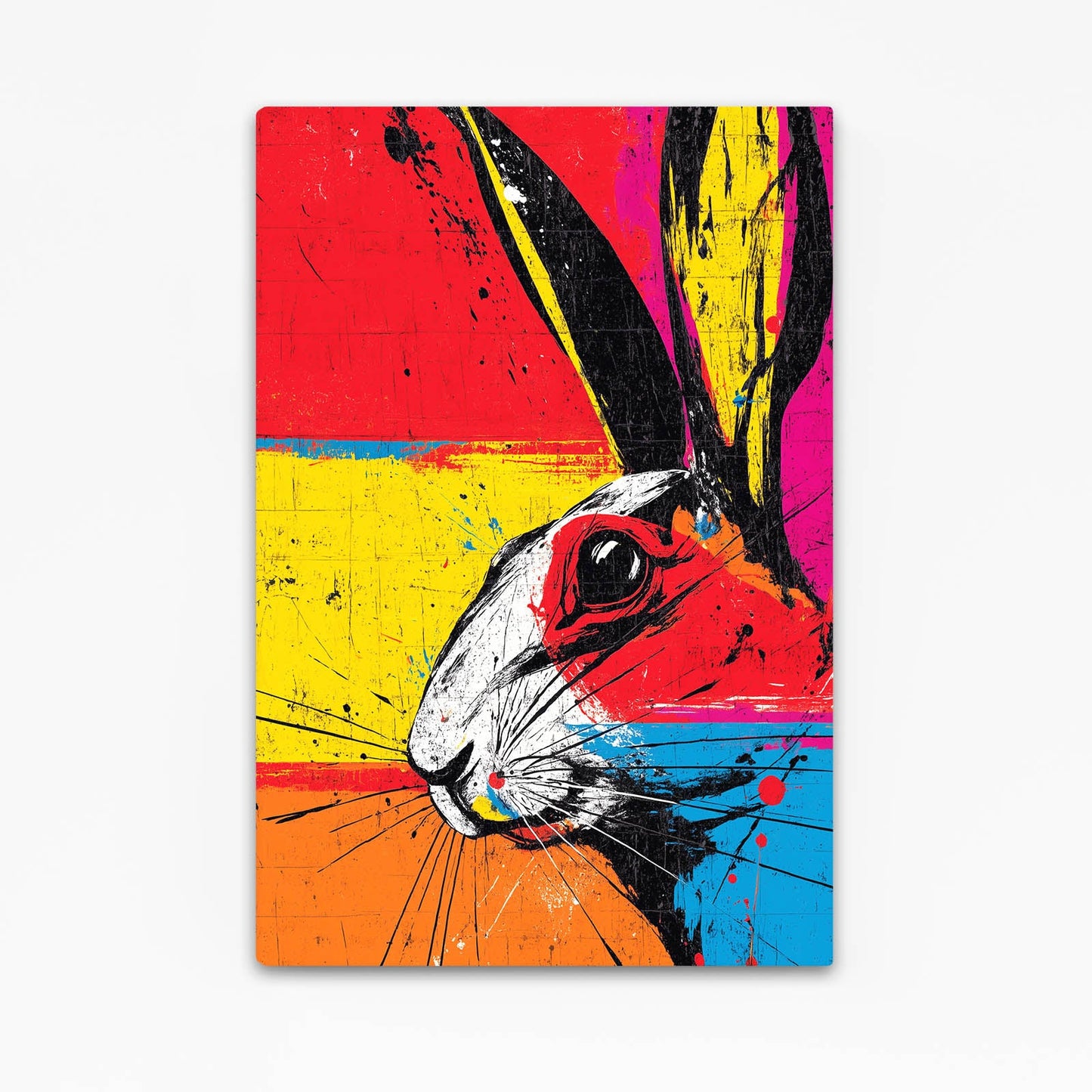 Colorful Bunny Art – angled canvas view on white background