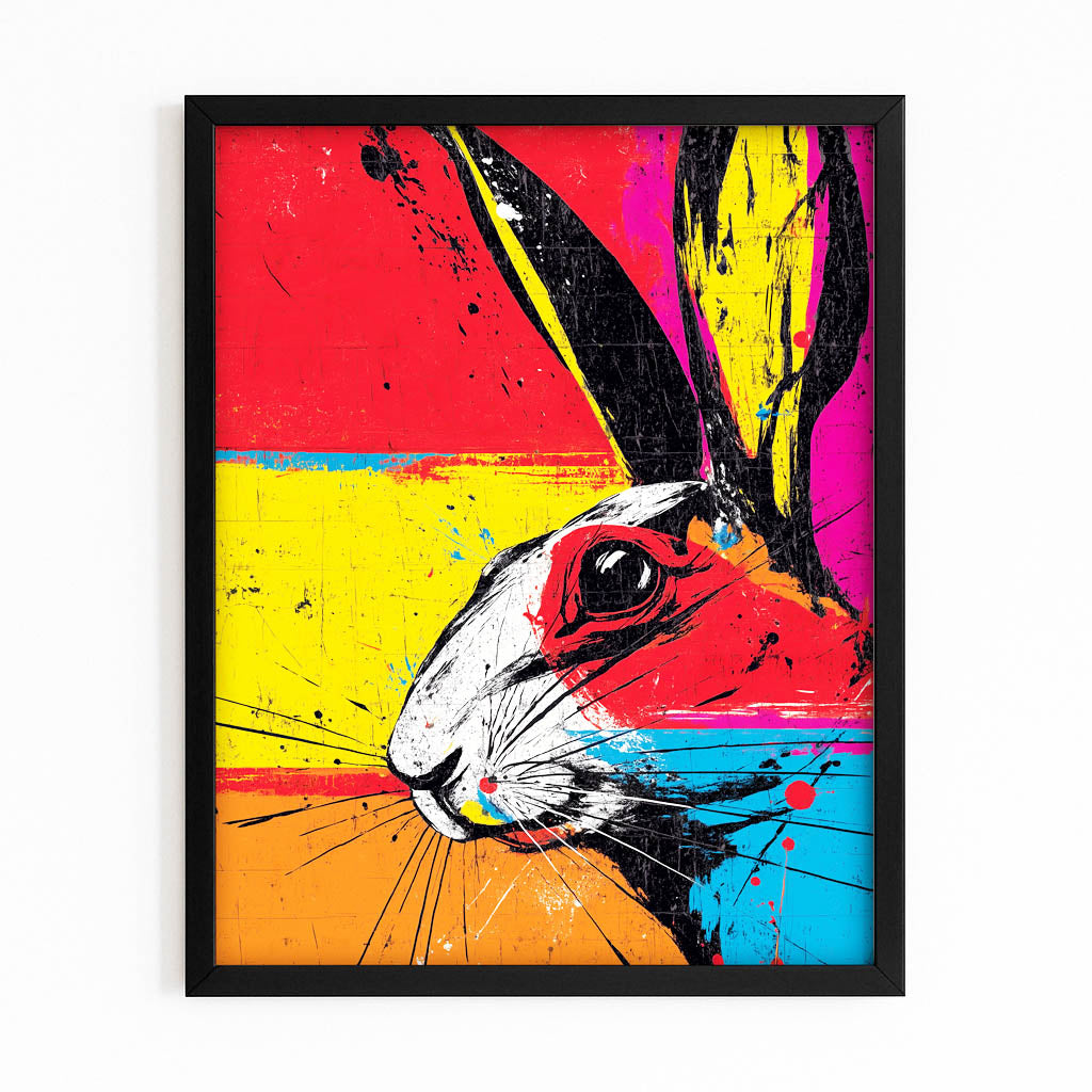 Colorful Bunny Art – with Premium Black frame on white background