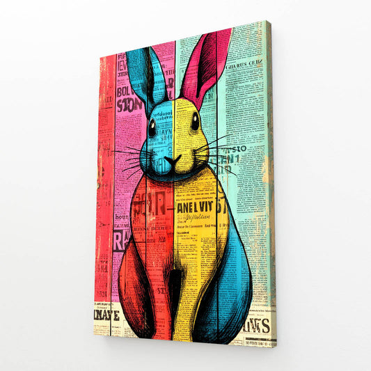 Colorful Bunny Canvas – angled canvas view on white background