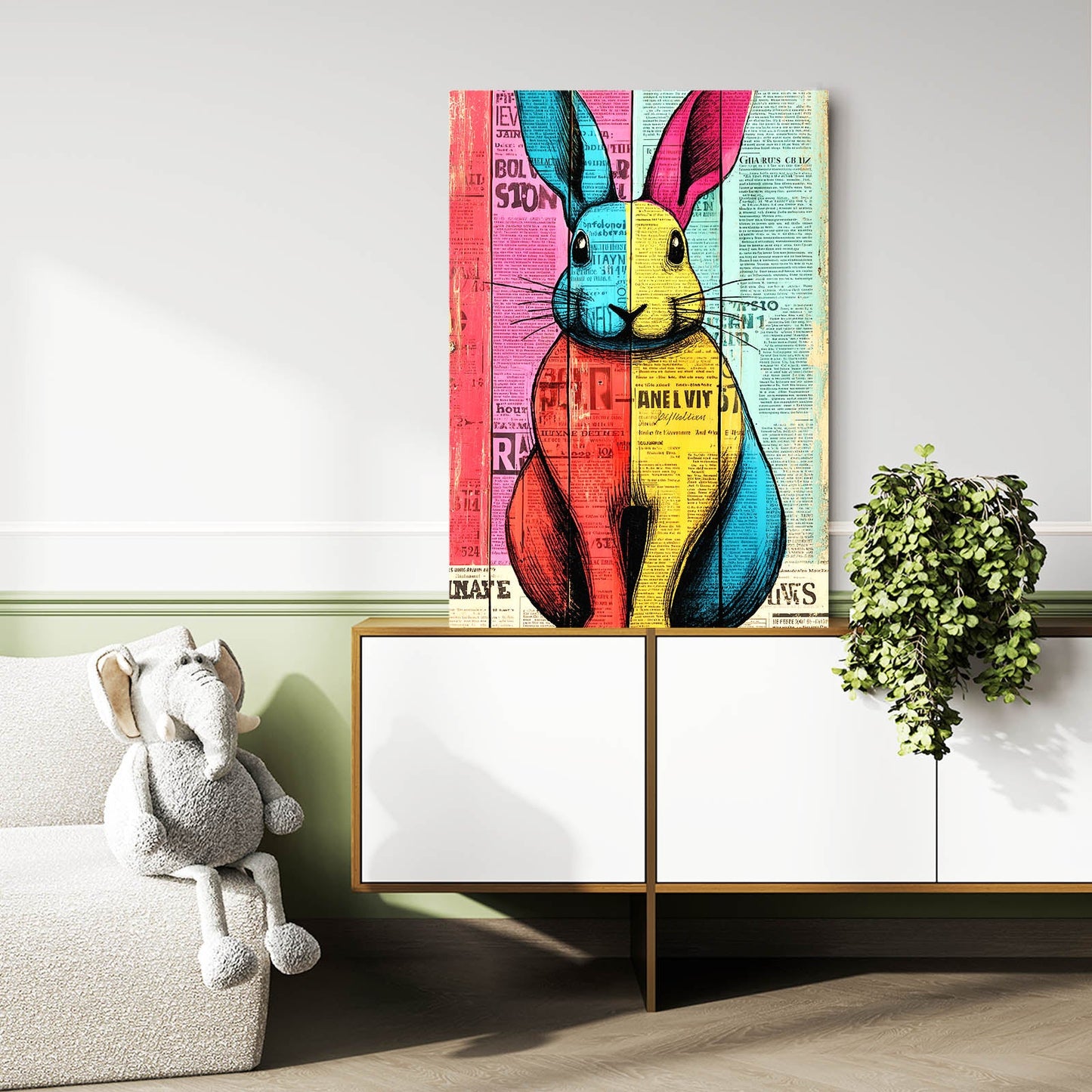 Colorful Bunny Canvas – angled canvas view on white background