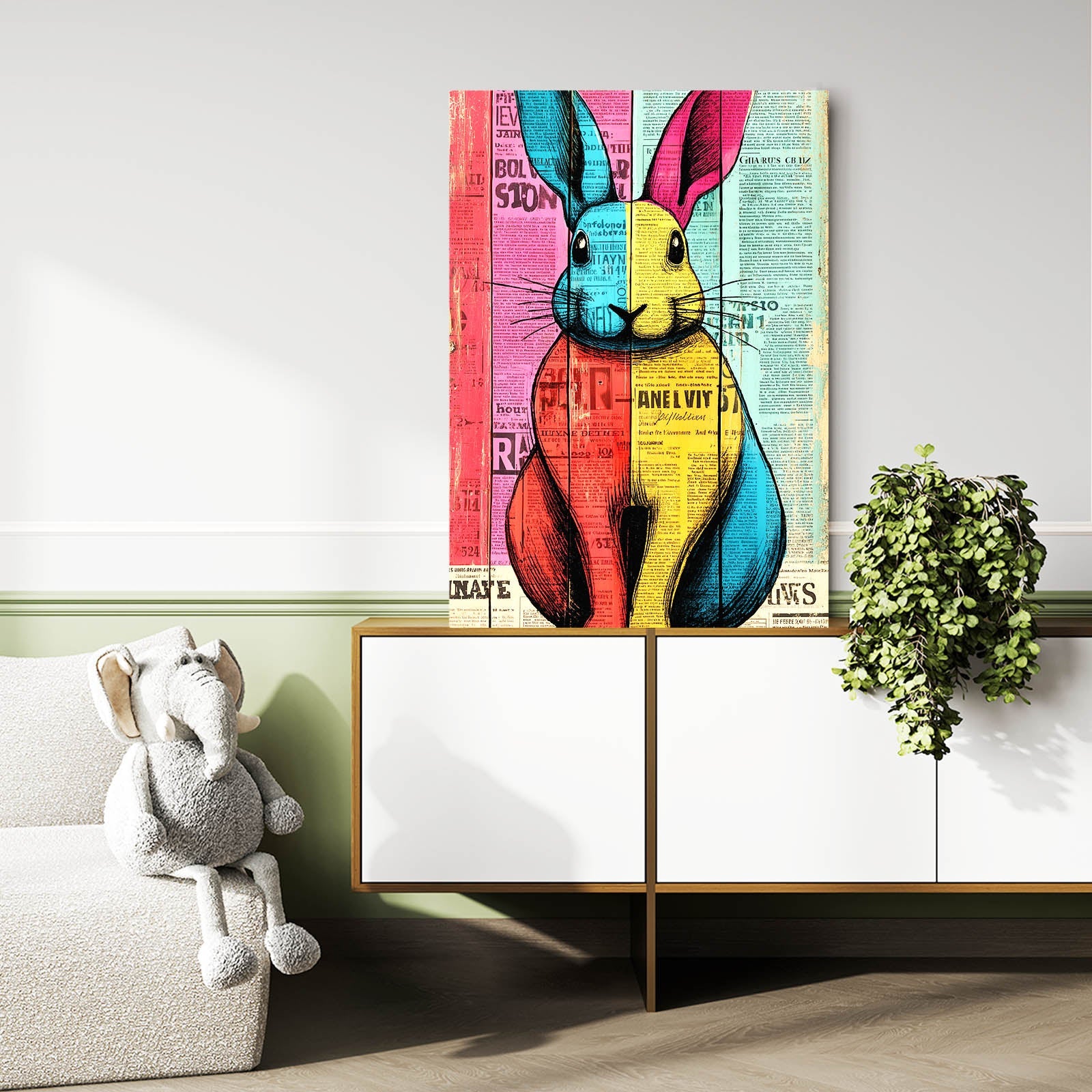 Colorful Bunny Canvas – angled canvas view on white background
