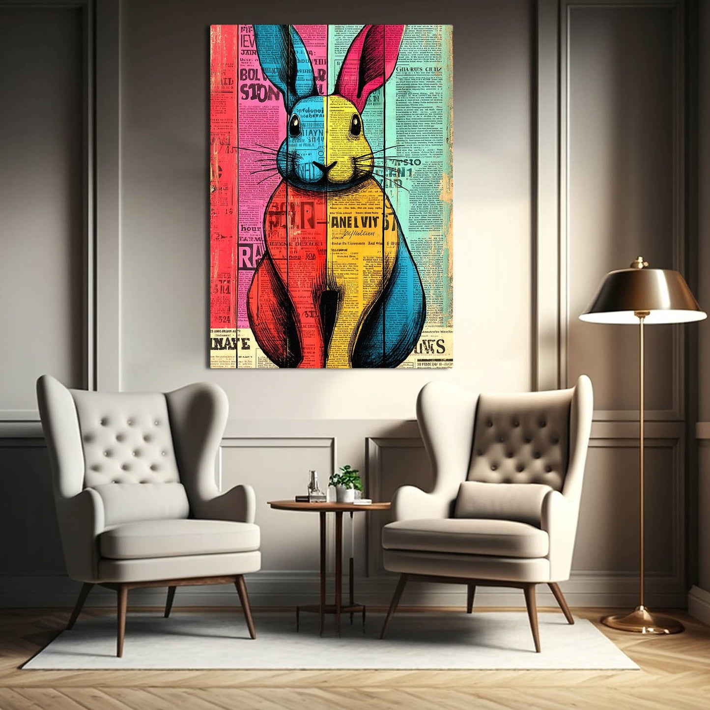Colorful Bunny Canvas – angled canvas view on white background