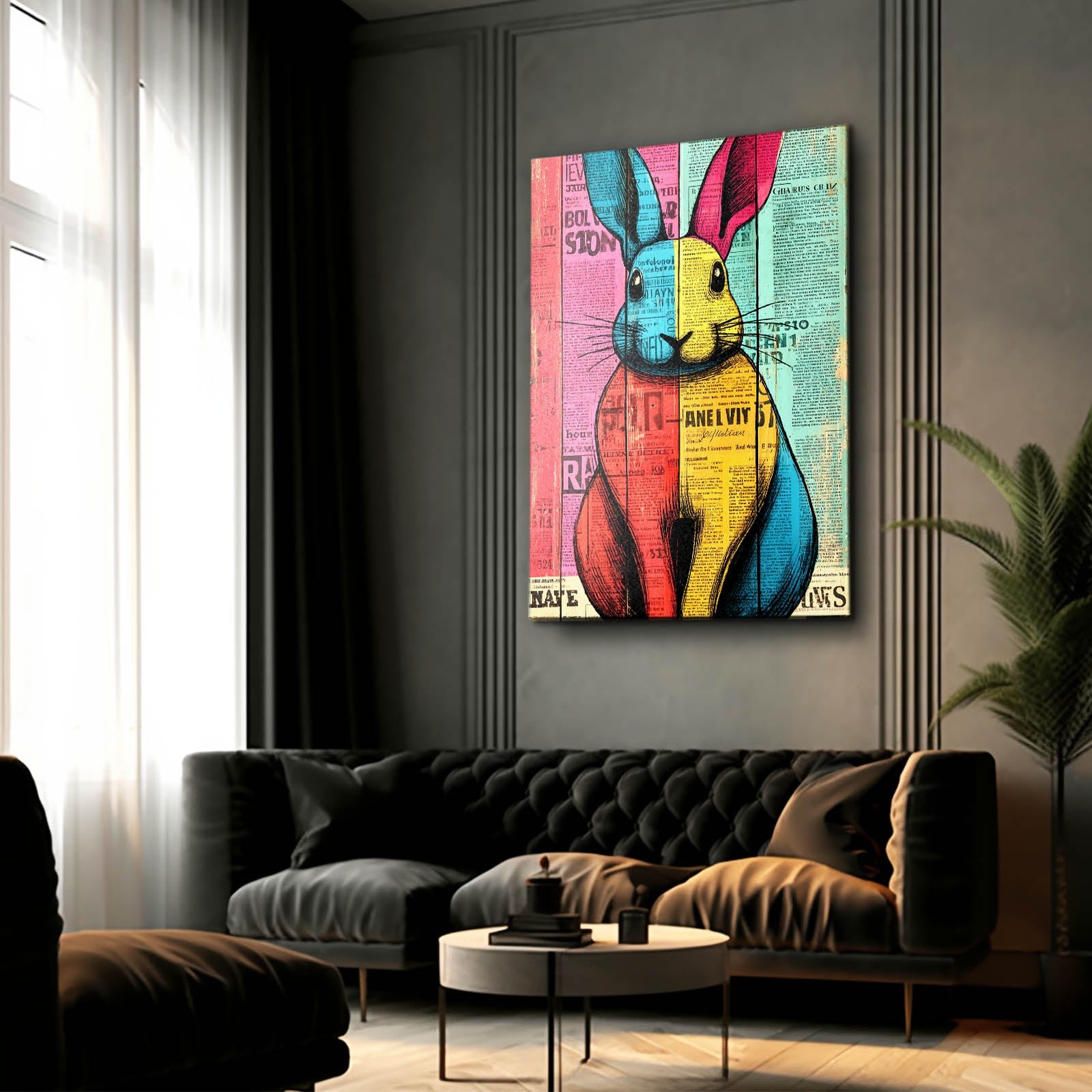Colorful Bunny Canvas – angled canvas view on white background