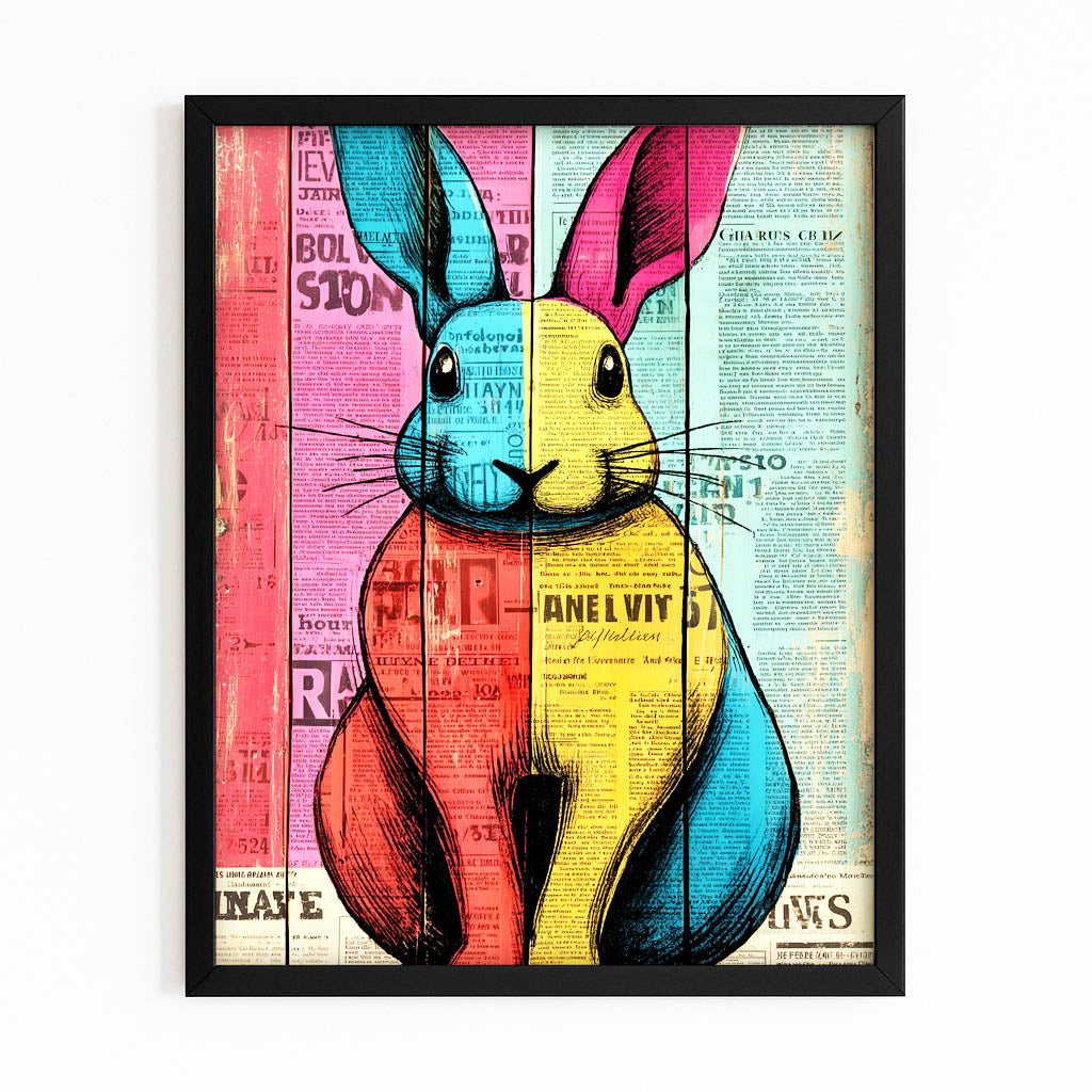 Colorful Bunny Canvas – with Premium Black frame on white background