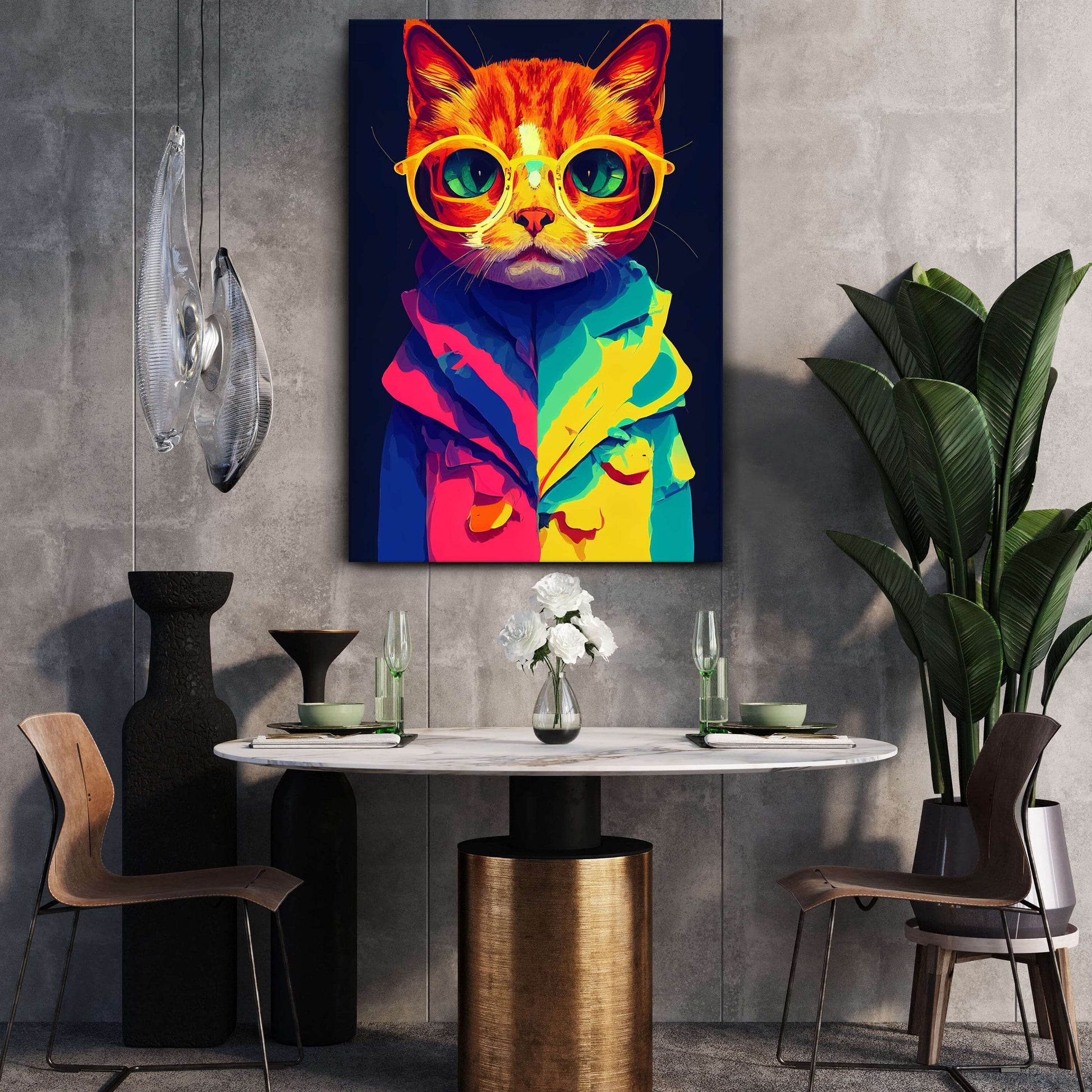 Colorful Cartoon Cat Wall Art