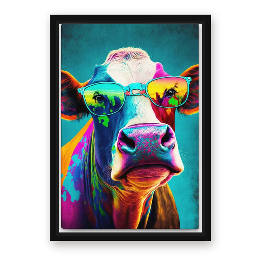 Colorful Cow Art – with Premium Black wood frame