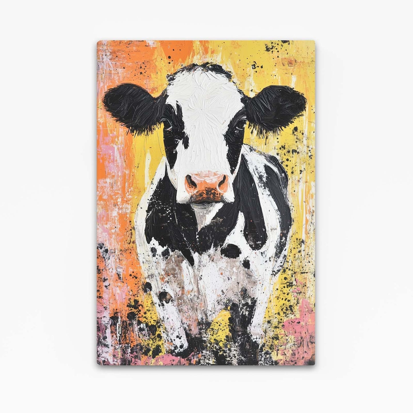 Colorful Cow Canvas – angled canvas view on white background