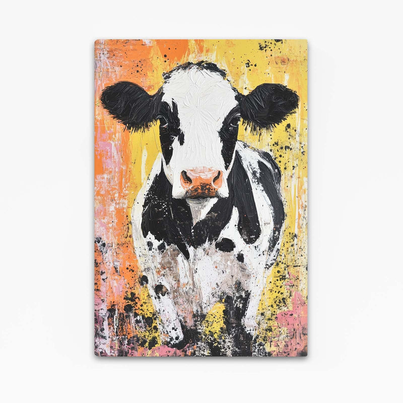 Colorful Cow Canvas – angled canvas view on white background