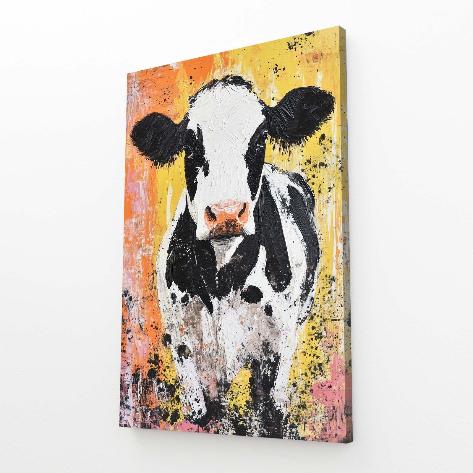 Colorful Cow Canvas – angled canvas view on white background