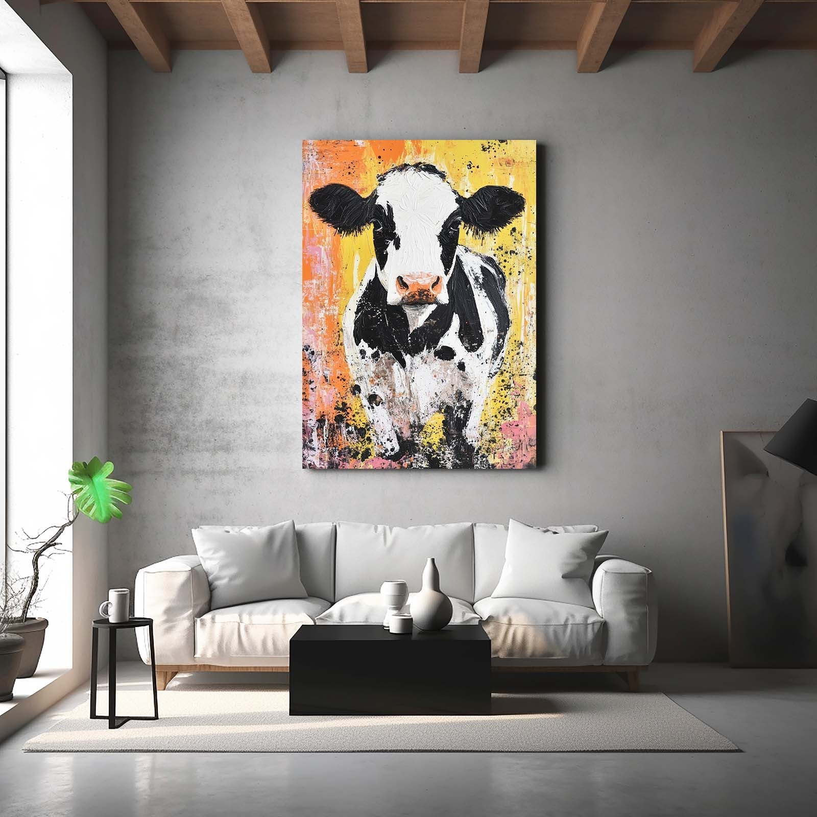 Colorful Cow Canvas – angled canvas view on white background