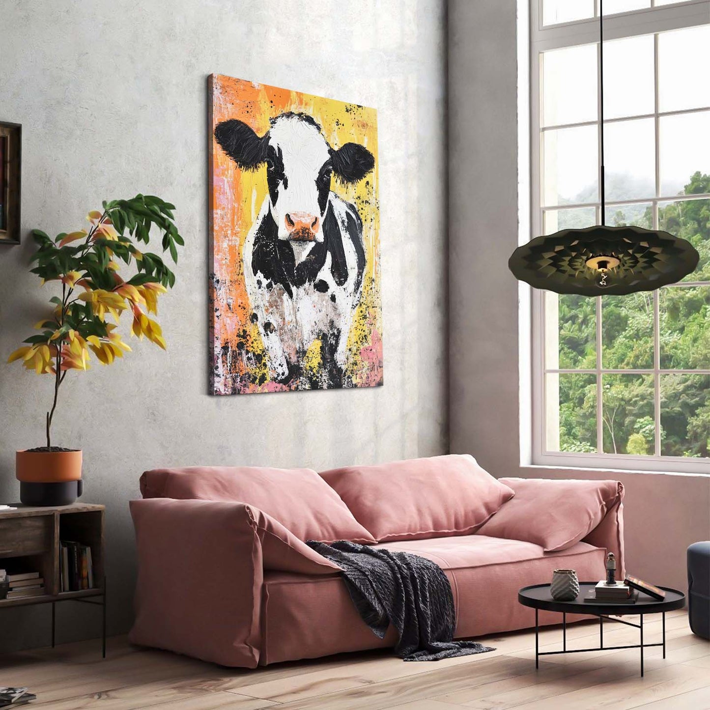 Colorful Cow Canvas – angled canvas view on white background