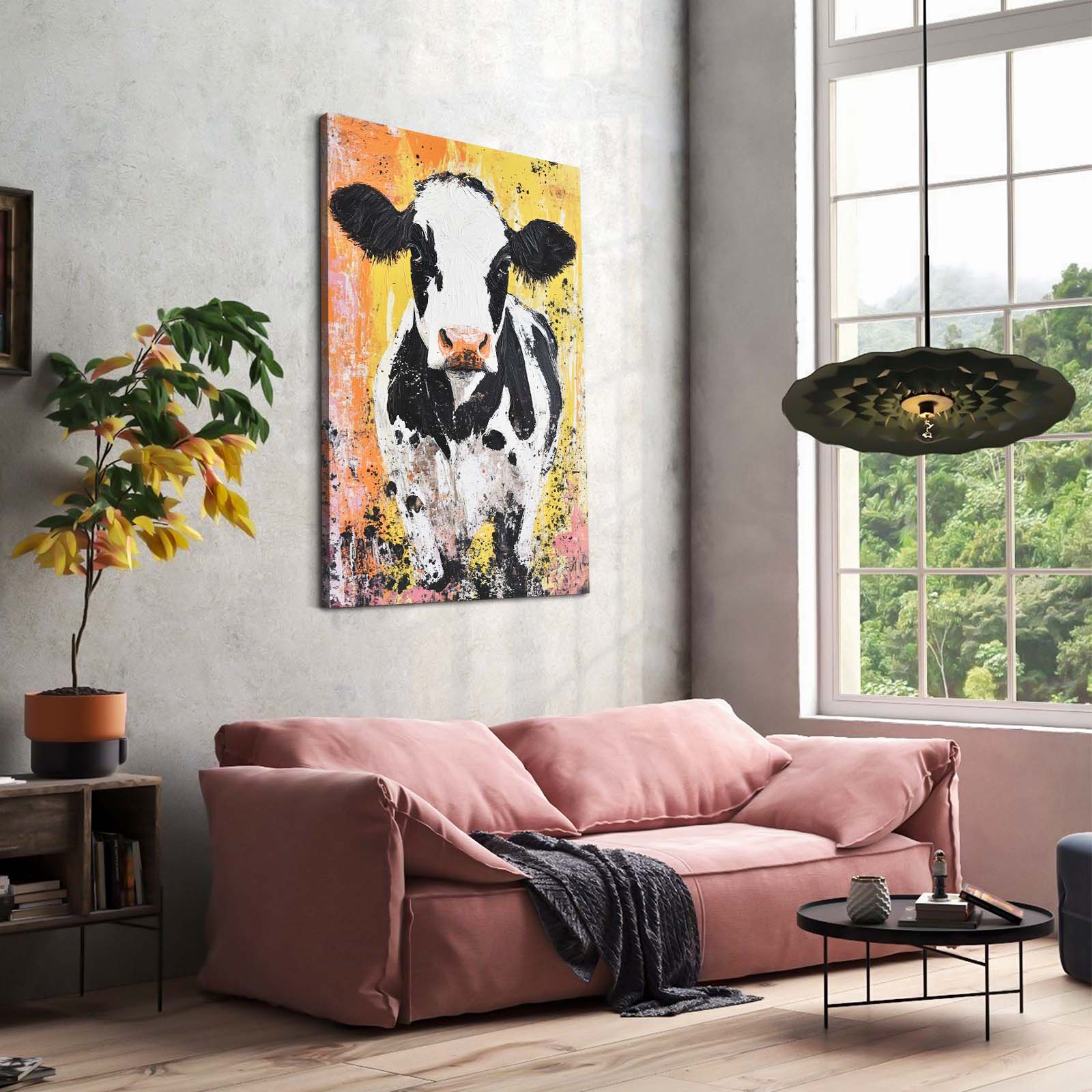 Colorful Cow Canvas – angled canvas view on white background