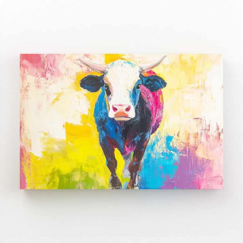 Colorful Cow Prints – angled canvas view on white background