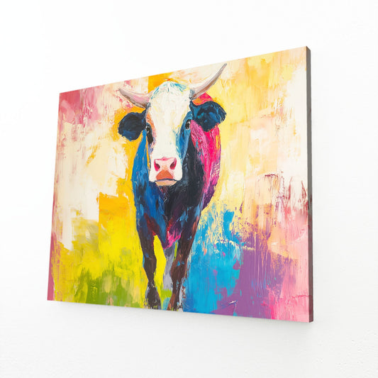 Colorful Cow Prints – angled canvas view on white background
