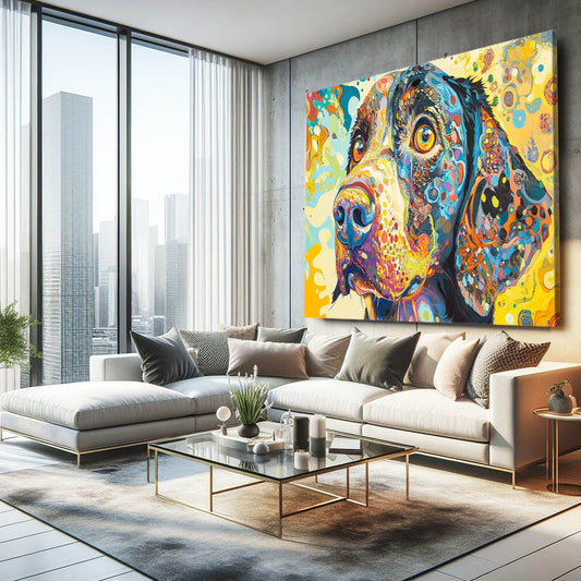 Colorful Dog Wall Artwork — contemporary canvas print in orange tones, view 3