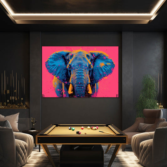 Colorful Elephant Art — abstract canvas print in blue tones, view 3