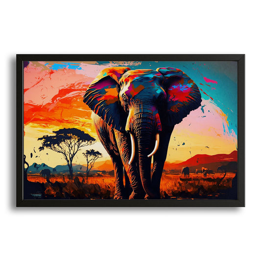 Colorful Elephant Canvas Art — digital canvas print in orange tones, canvas print on white background