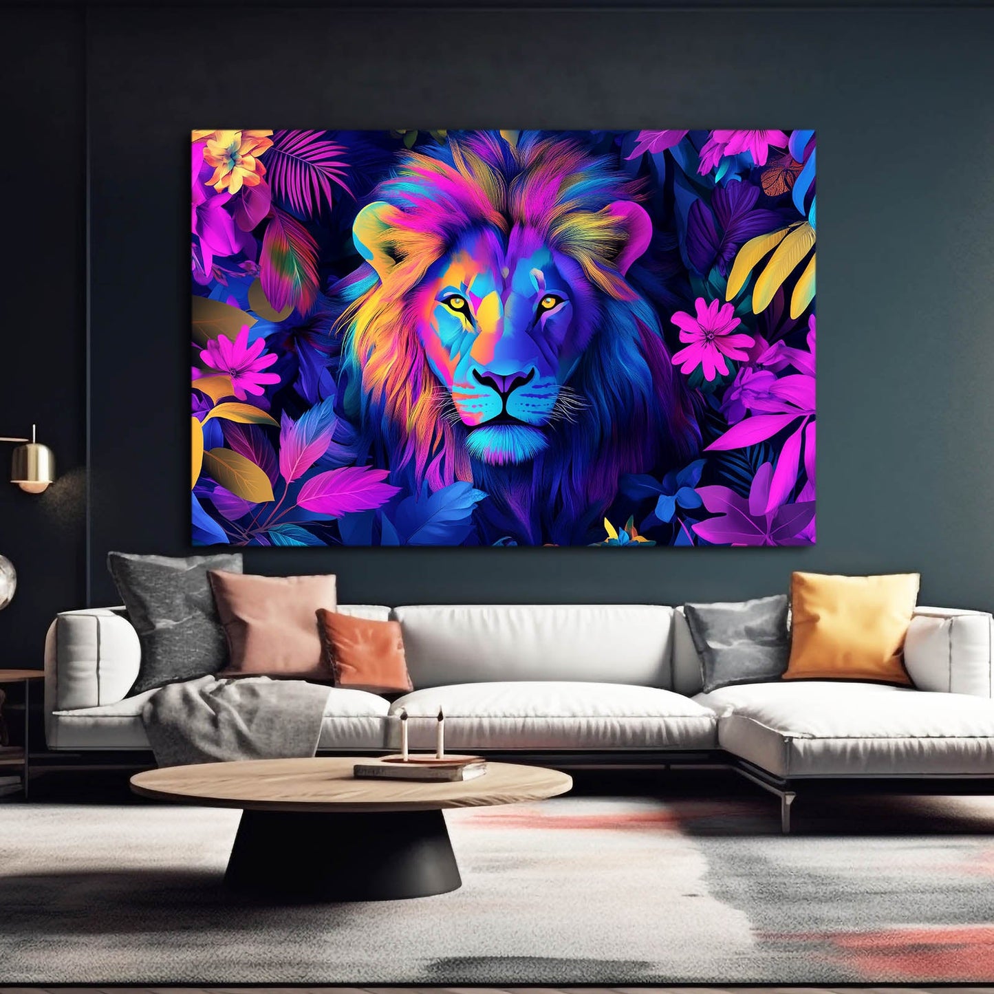 Colorful Floral Lion Wall Art