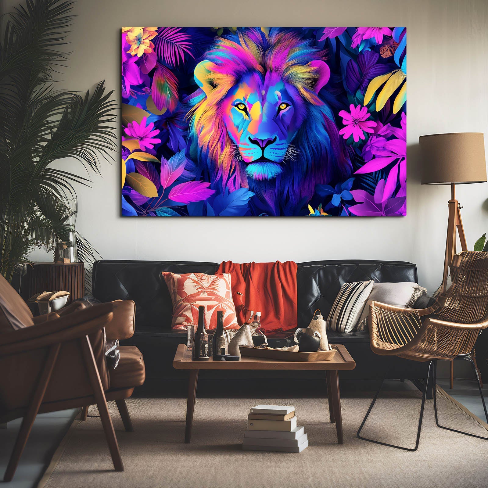 Colorful Floral Lion Wall Art