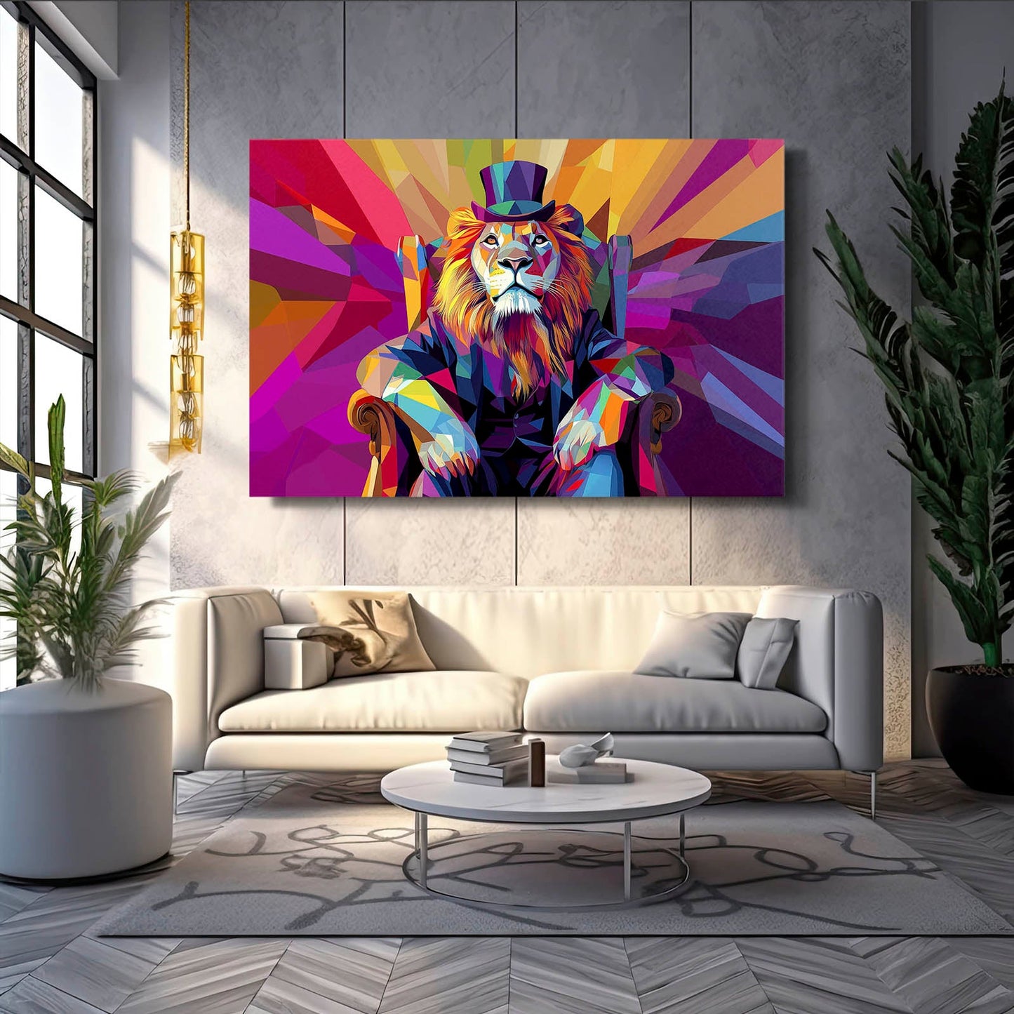 Colorful Geometric Lion Wall Art