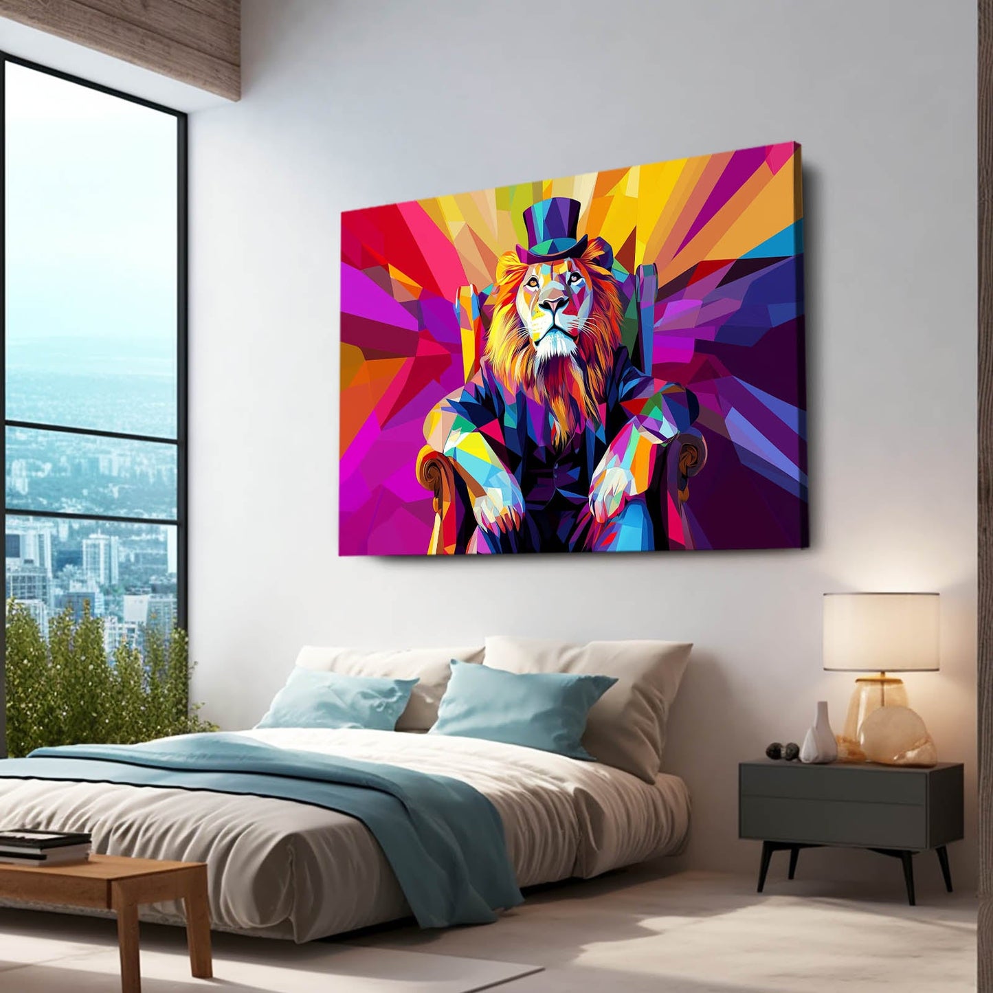 Colorful Geometric Lion Wall Art