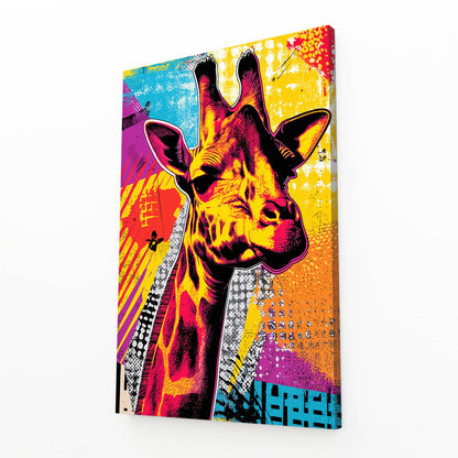 Colorful abstract painting of a giraffe on a white background