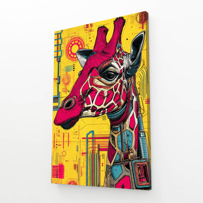 Colorful giraffe illustration on a yellow background
