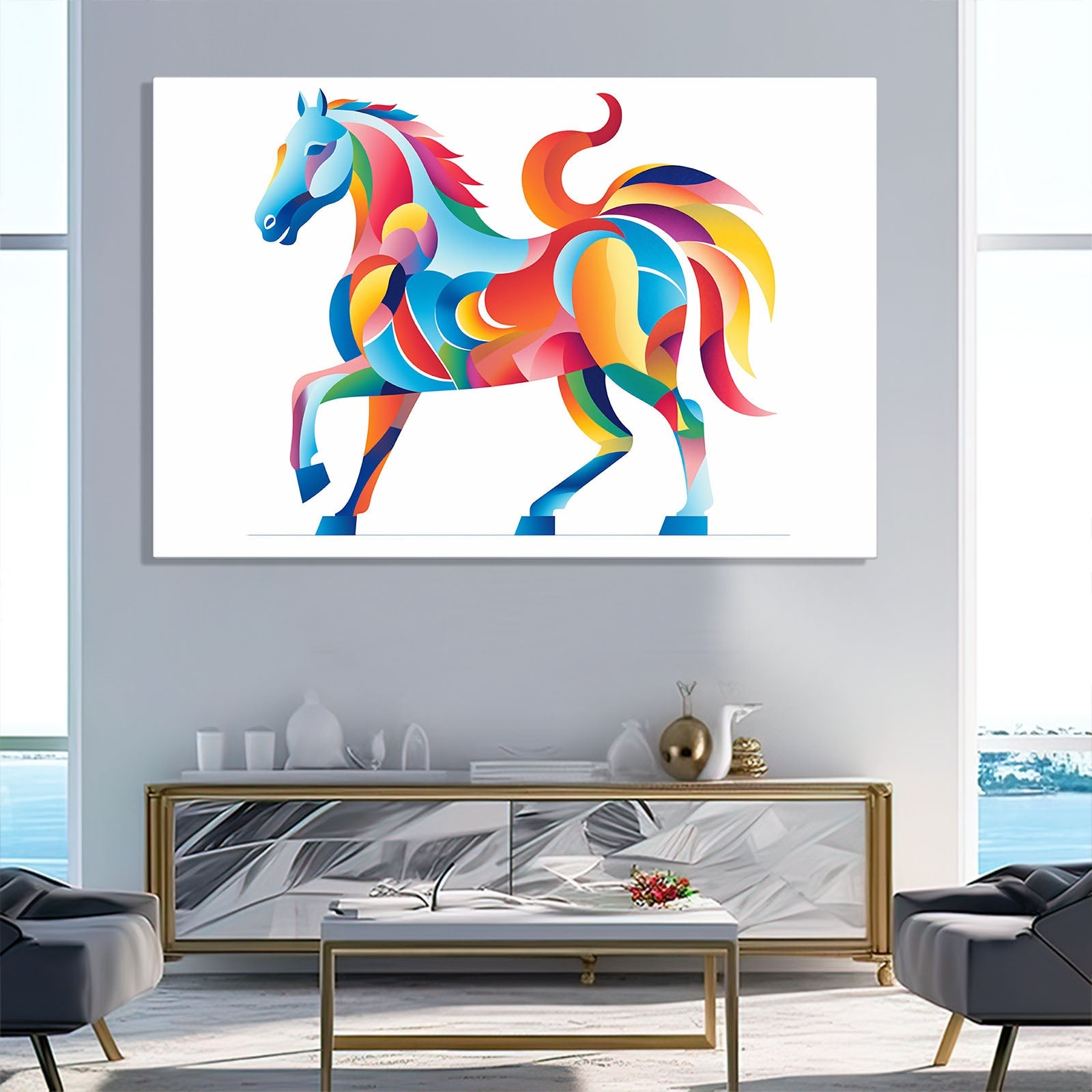 Colorful Horizontal Horse Canvas – angled canvas view on white background