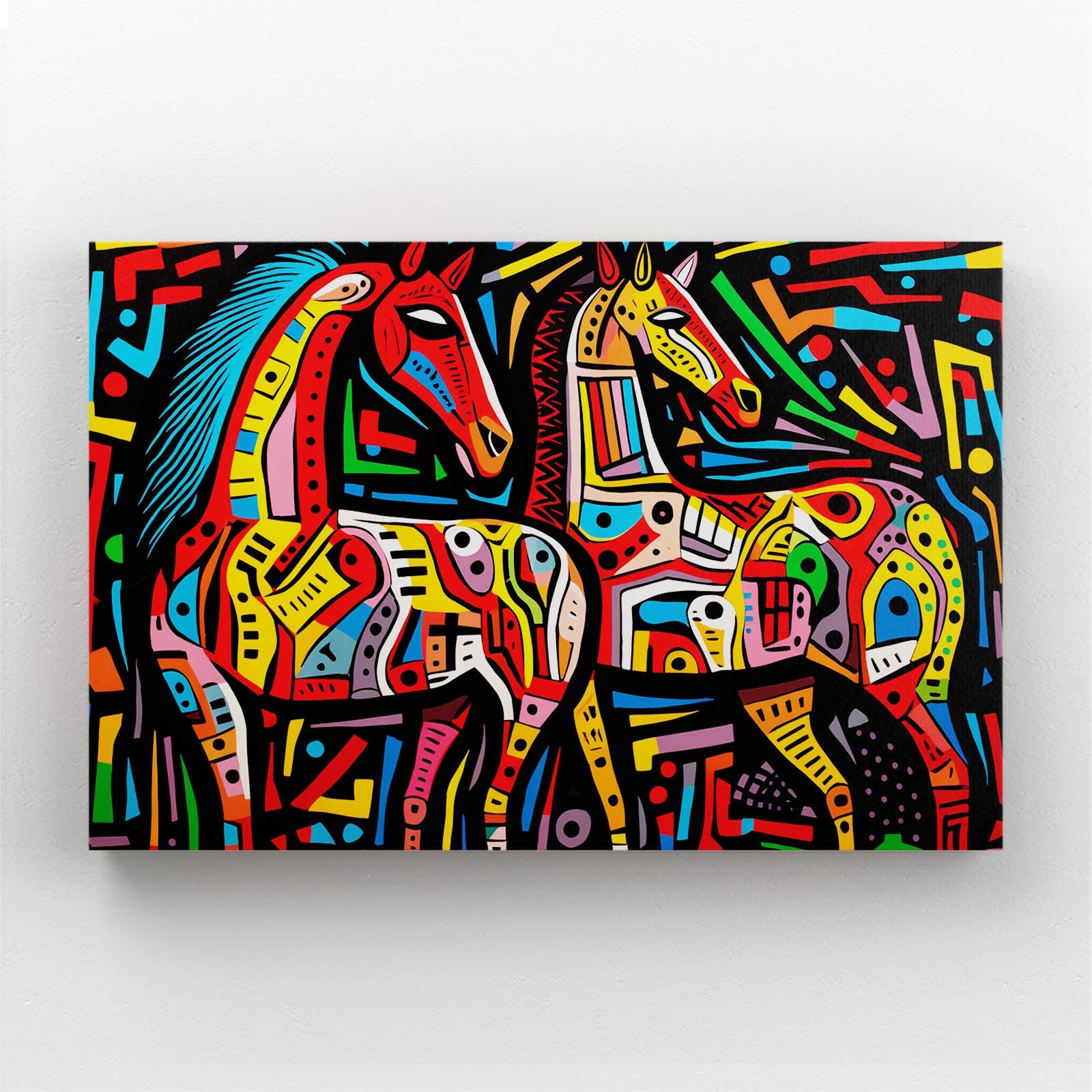 Colorful Horse Artwork – angled canvas view on white background