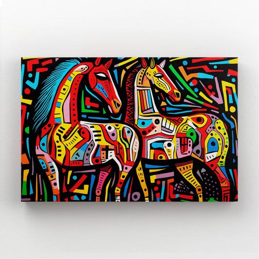 Colorful Horse Artwork – angled canvas view on white background