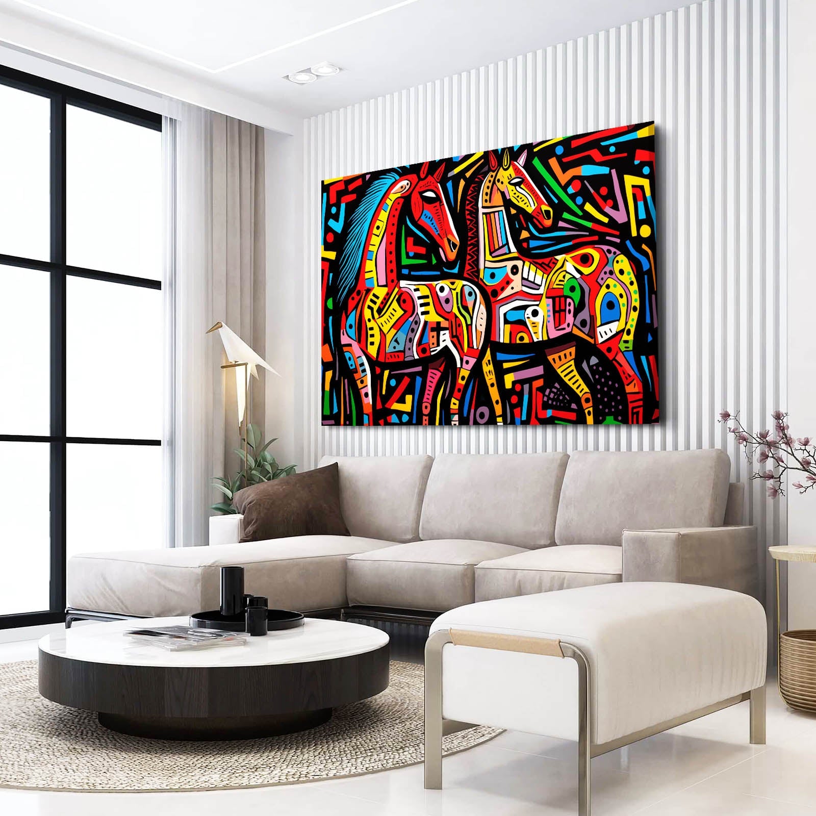 Colorful Horse Artwork – angled canvas view on white background