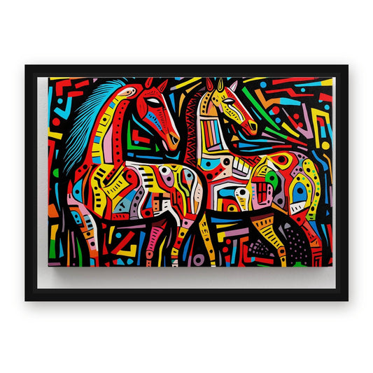 Colorful Horse Artwork – with Premium Black wood frame