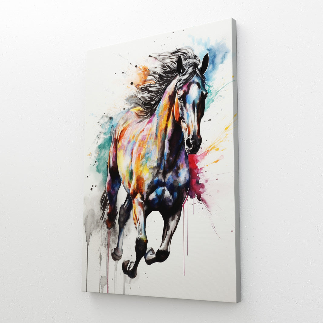 Colorful Horse Canvas Art – angled canvas view on white background
