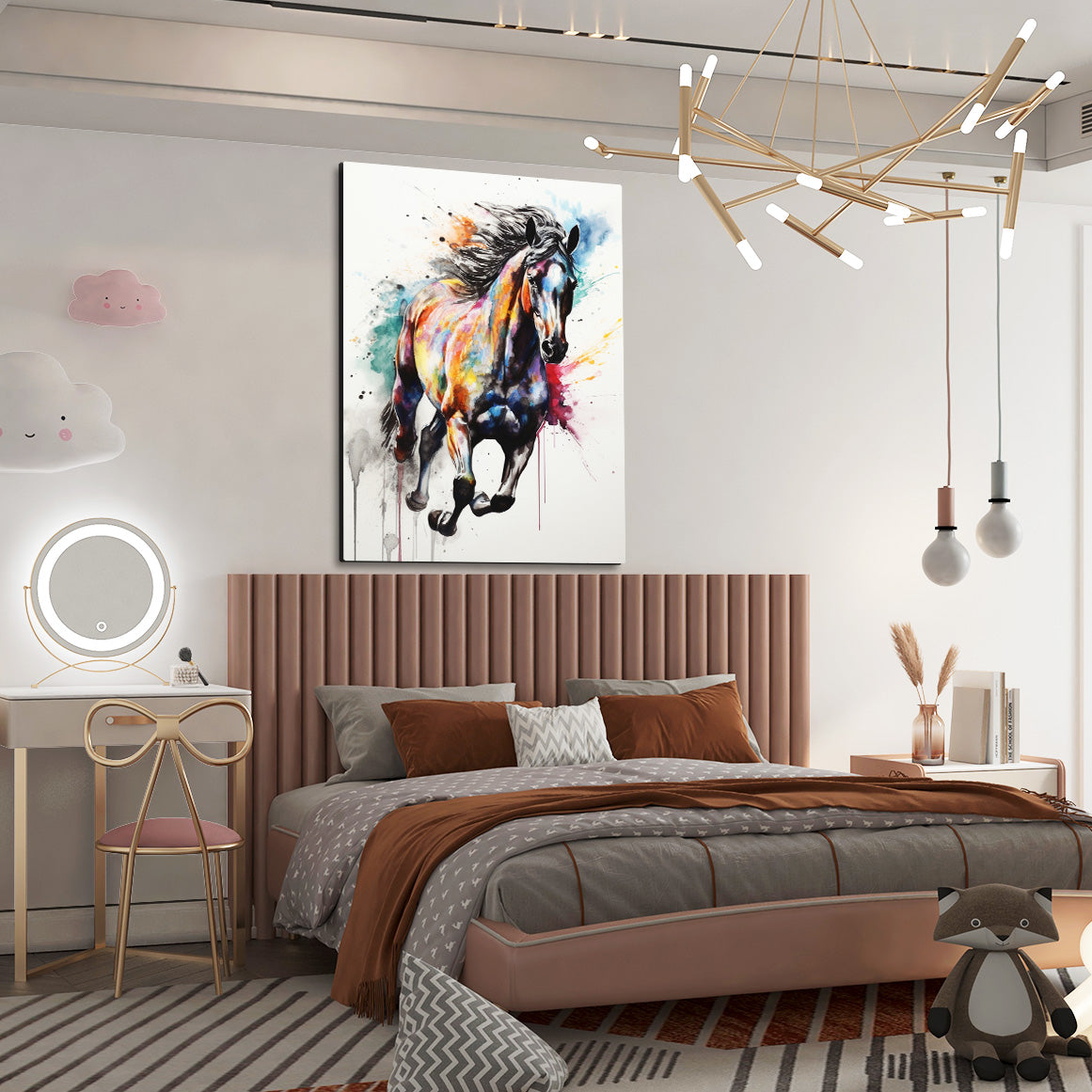 Colorful Horse Canvas Art – angled canvas view on white background