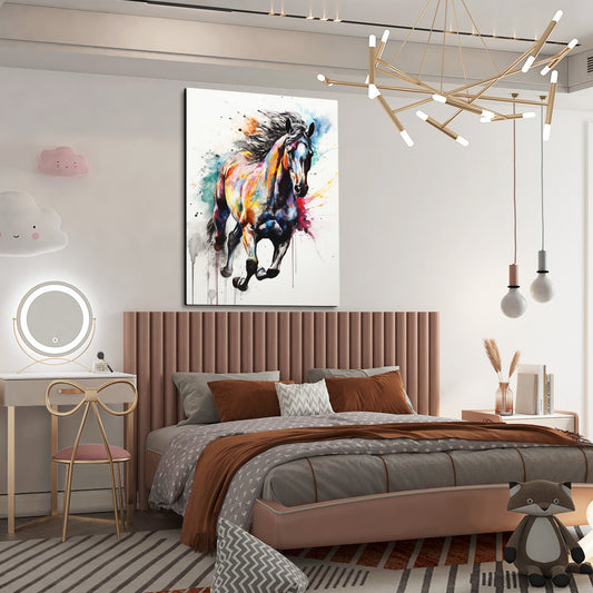 Colorful Horse Canvas Art – angled canvas view on white background