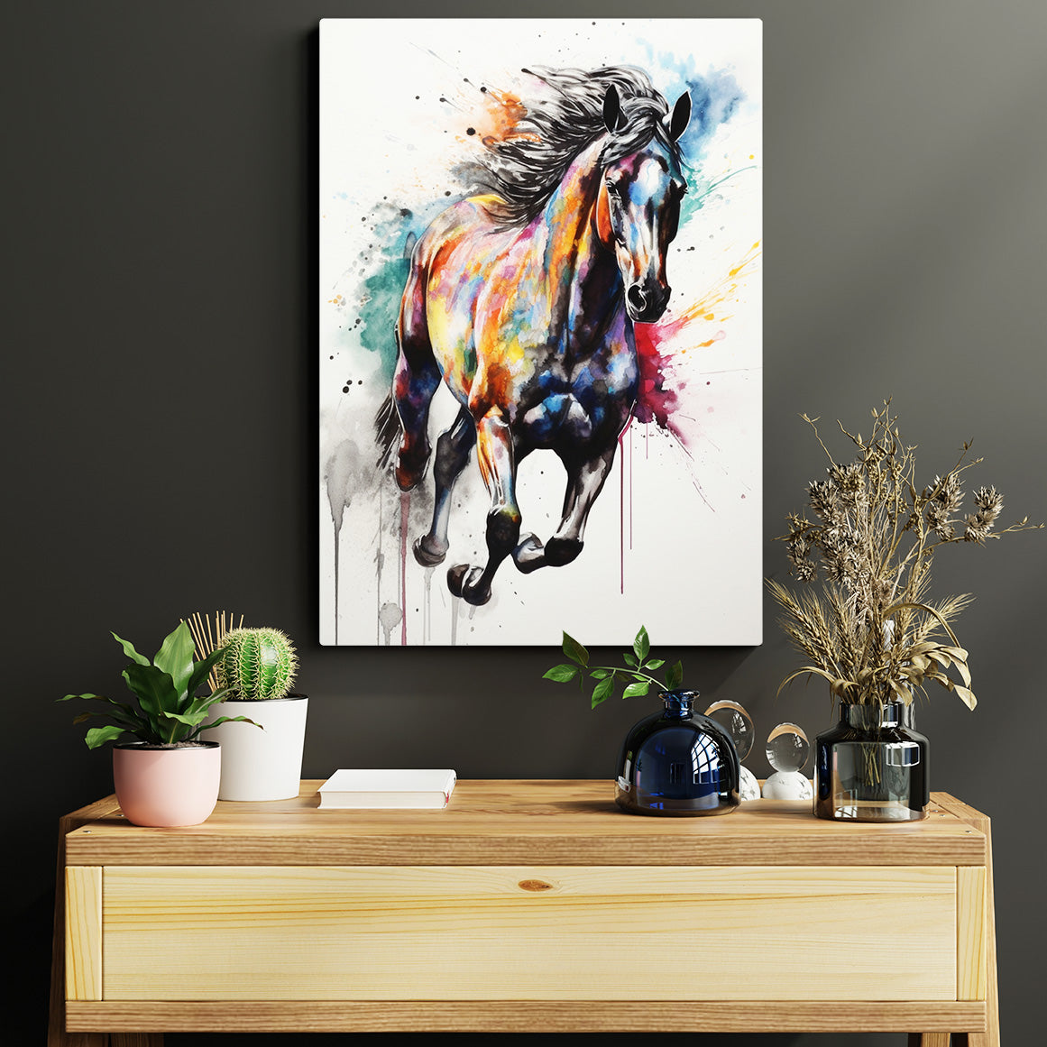 Colorful Horse Canvas Art – angled canvas view on white background