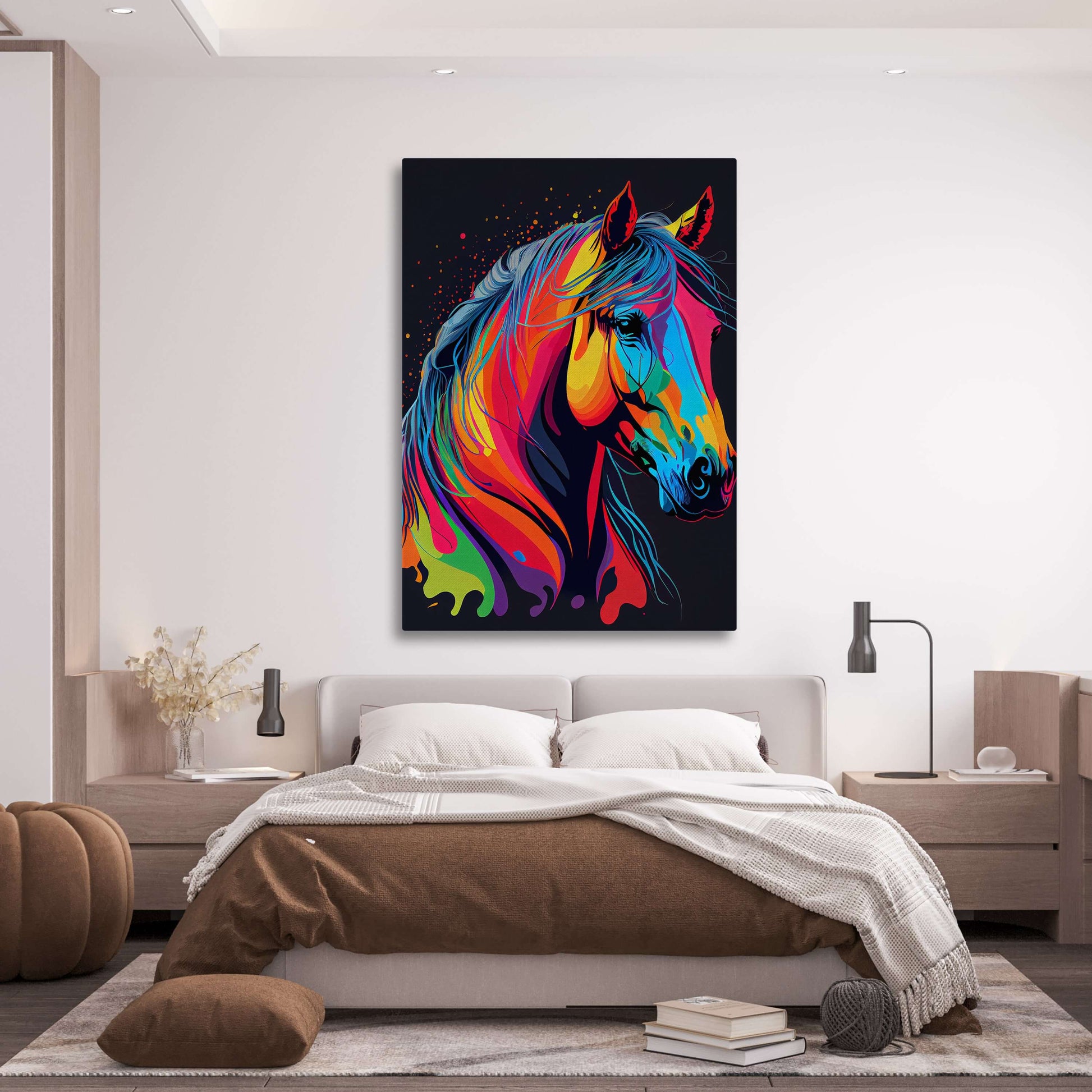 Colorful Horse Wall Art – angled canvas view on white background