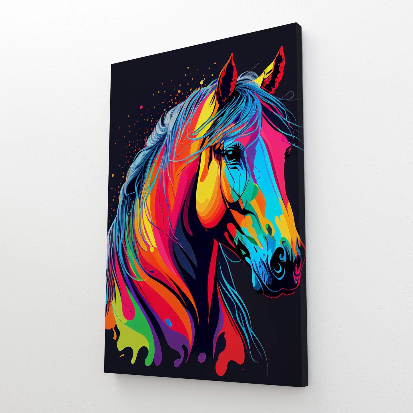 Colorful Horse Wall Art – angled canvas view on white background