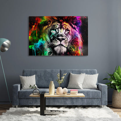 Colorful Lion Painting On Canvas