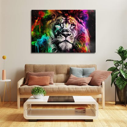 Colorful Lion Painting On Canvas