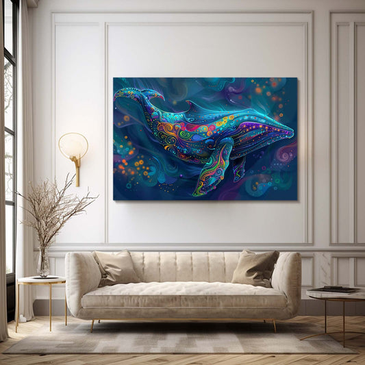 Colorful Mystical Whale Art — abstract canvas print in blue tones, view 3