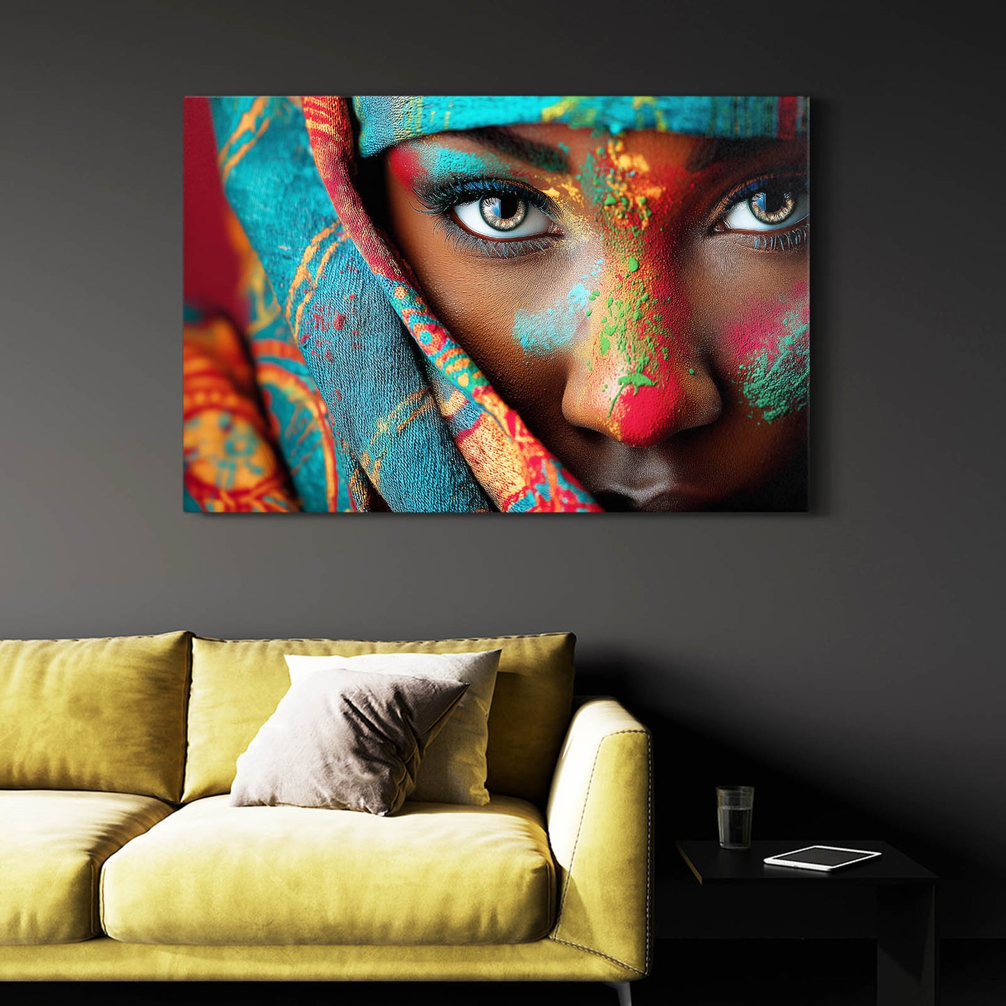 Colorful Paint Face Portrait Photography Prints – styled in a furnished interior