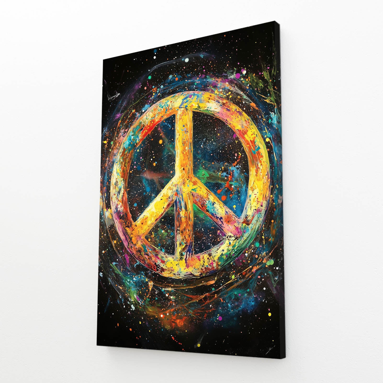 Colorful Peace Sign Canvas – angled canvas view on white background