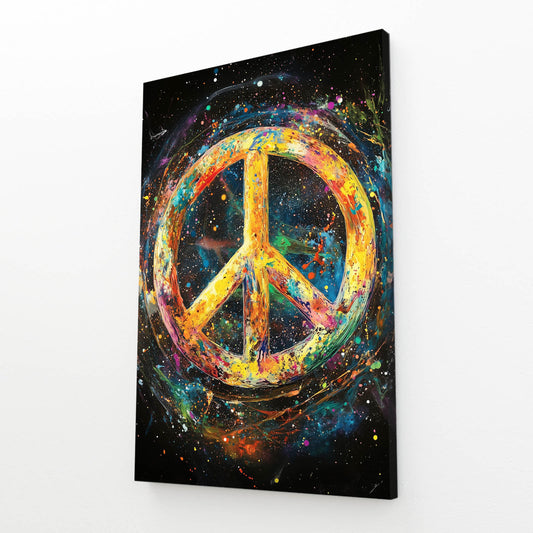 Colorful Peace Sign Canvas – angled canvas view on white background