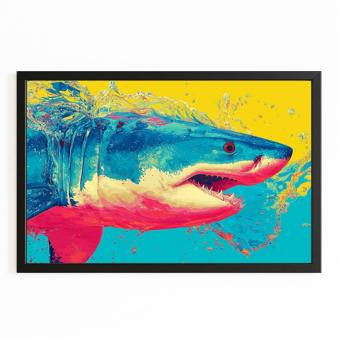 Colorful Pop Art Shark Prints – with Premium Black frame on white background