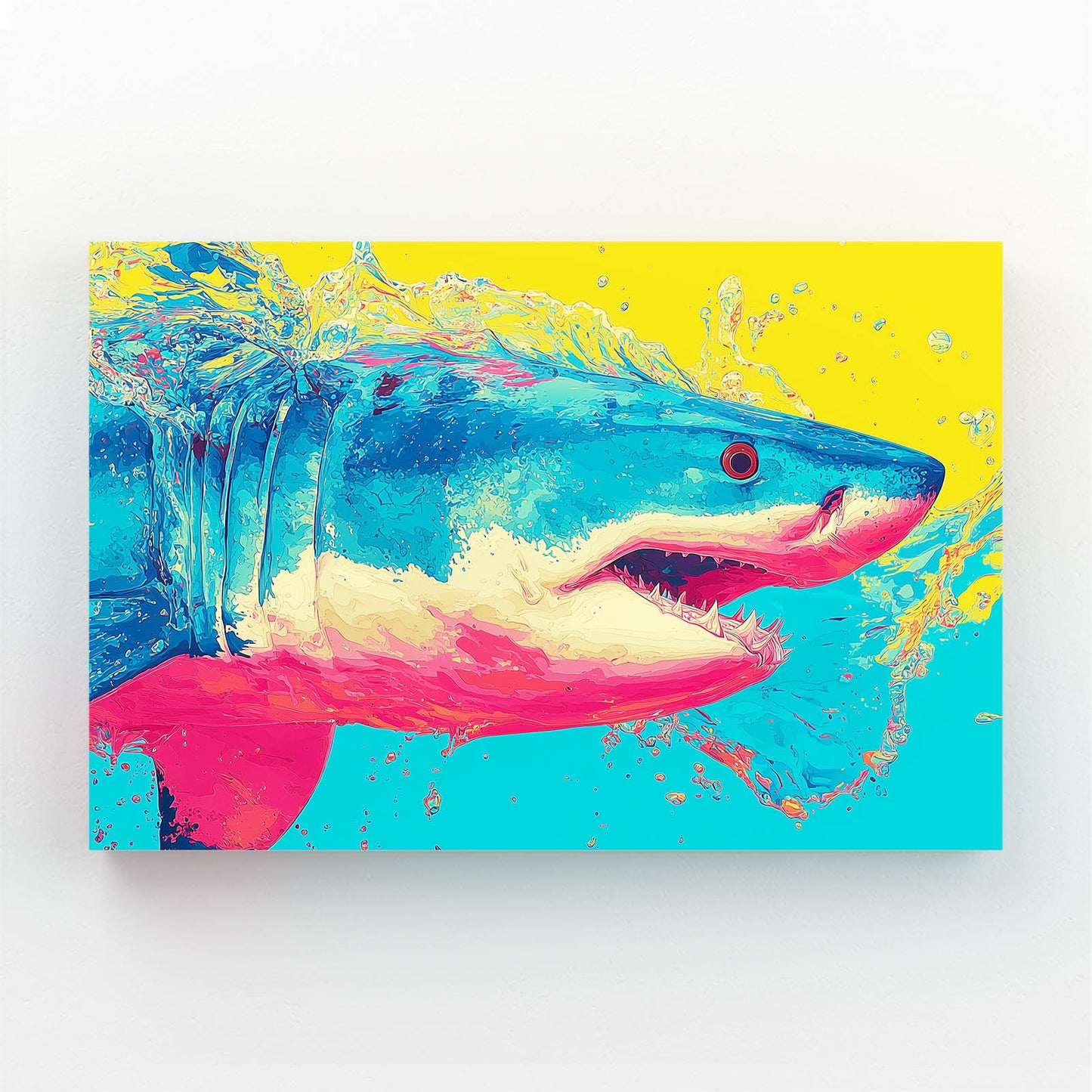 Colorful Pop Art Shark Prints – styled in a furnished interior