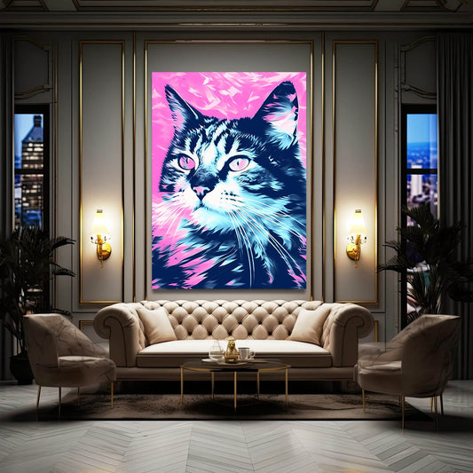 Colorful Pop Wall Art Cat — abstract canvas print in blue tones, view 3