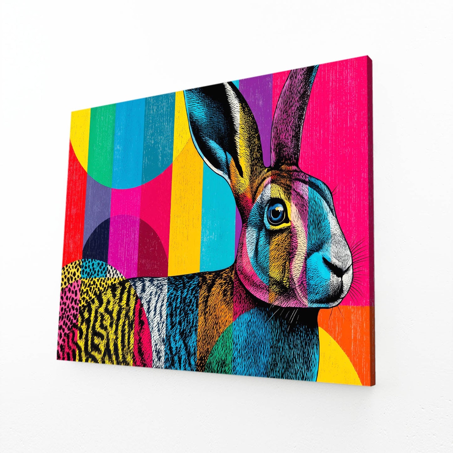 Colorful Rabbit Canvas Art – angled canvas view on white background